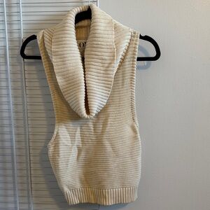 One Teaspoon Cream Ribbed Cowl Neck Sweater Vest